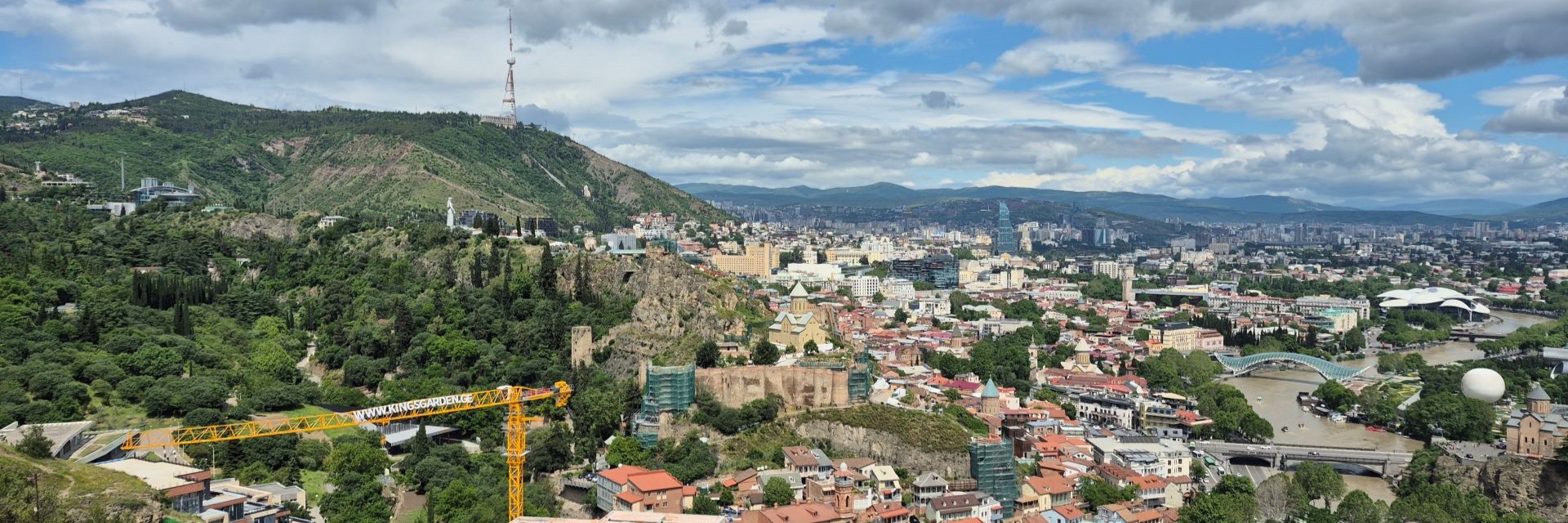 Panoramic view of old Tbilisi, Narikala Fortress, and the Kura River from Tabor Monastery.