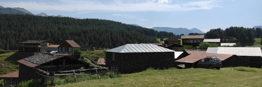 Traditional stone houses with slate roofs in the historic Shenako village