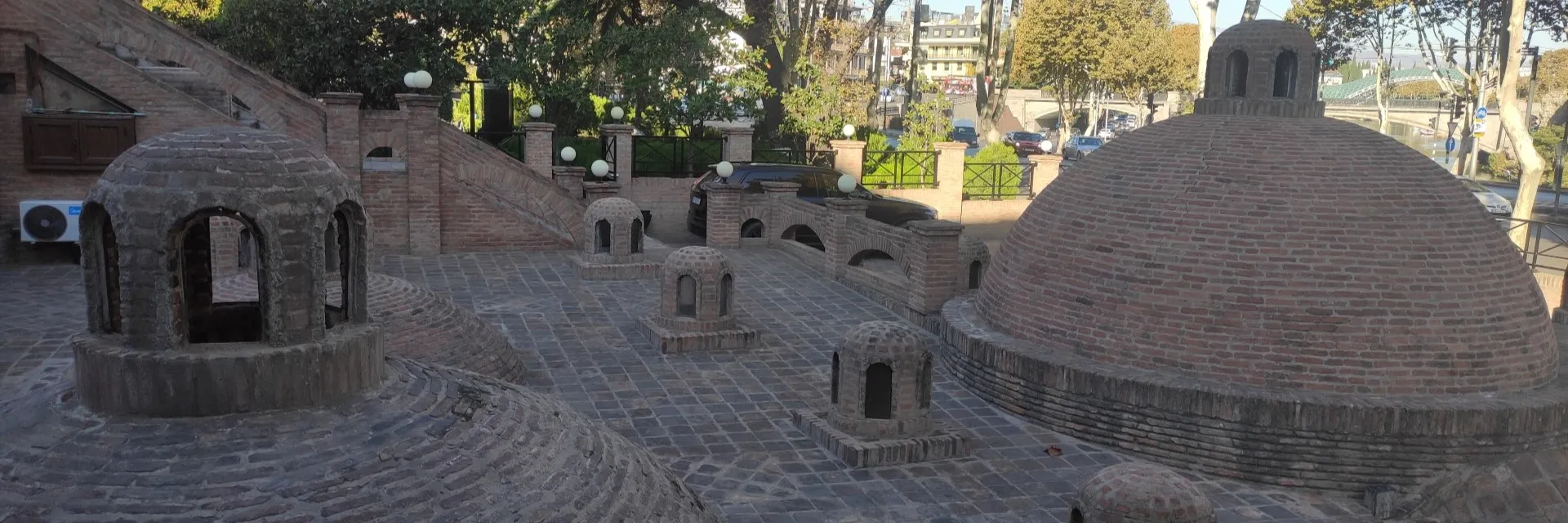 Traditional brick domes of the historic Sulfur Baths Tbilisi in Abanotubani