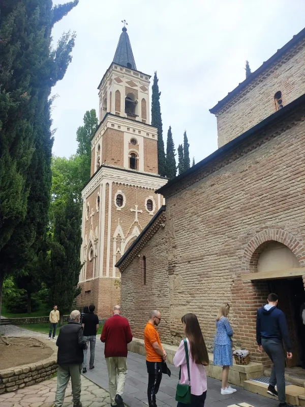 Bodbe Monastery bell tower and courtyard near Sighnaghi Georgia