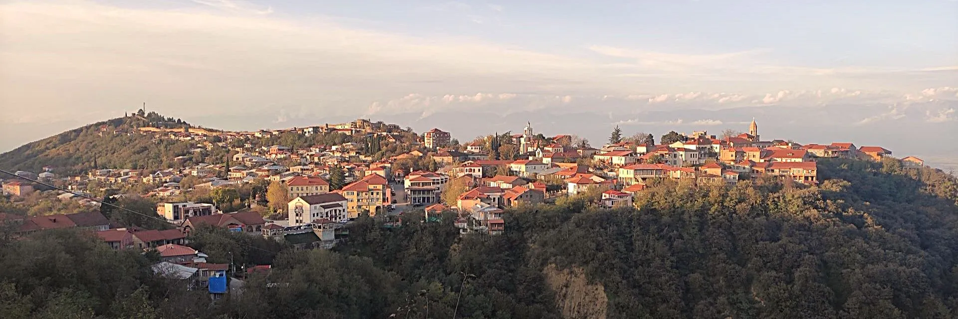 Panoramic scenic view of Sighnaghi town and Alazani Valley in Kakheti Georgia